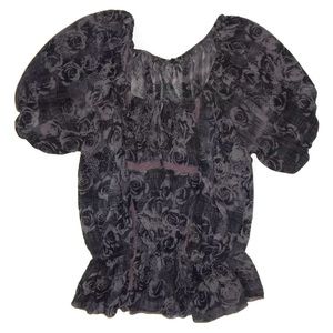 Guess peasant blouse purple roses medium